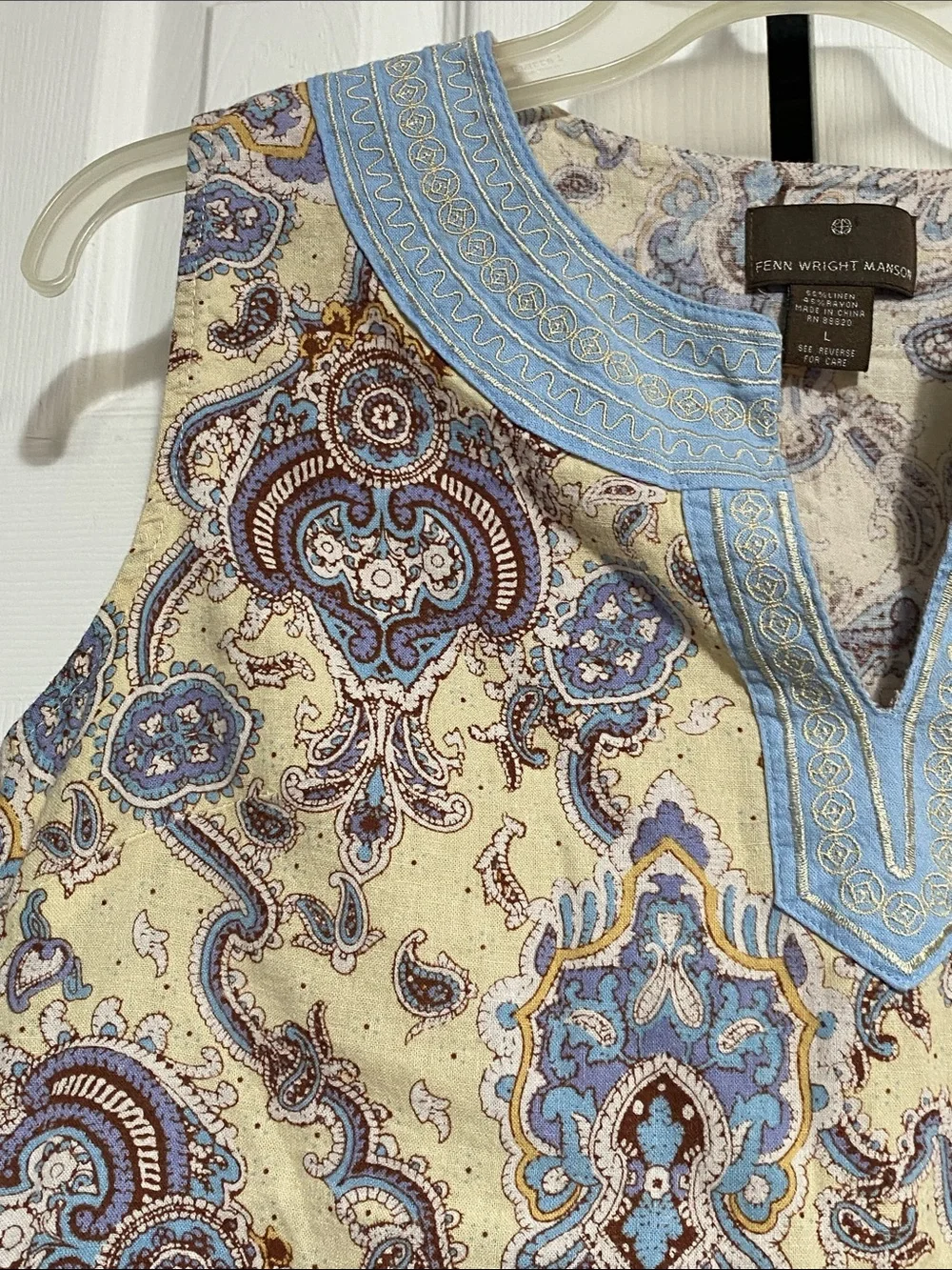 Fenn Wright Manson Linen blend & Embroidery V neck Tank top shirt blouse LARGE - Picture 4 of 9